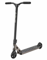 Black scooter with visible branding on a white background