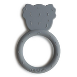 Gray koala-shaped teething ring with textured back