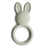 Silicone bunny-shaped teether on a white background