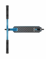 Scooter deck with blue and black handle on a white background