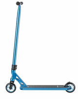 Blue scooter with black wheels on a white background