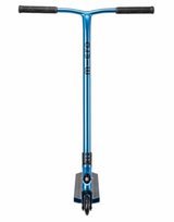 Blue scooter with black handlebar on a white background