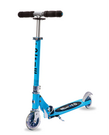 Blue scooter with silver accents on a white background