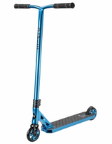 Blue scooter with black accents on a white background