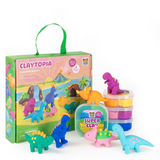 CLAYTOPIA dinosaur playset with colourful clay figures and packaging on a white background