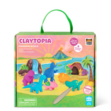Claytopia Dinosaur World toy set packaging with colorful dinosaurs and a green handle.