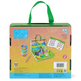 Product packaging with green handle and colorful illustrations on a white background