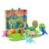 Colourful dinosaur clay toy set with a pop-up landscape scene