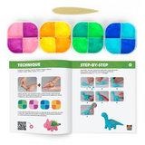 Colorful clay modeling kit with step-by-step instructions on a white background