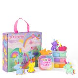 CLAYTOPIA unicorn modeling kit with colorful packaging and clay containers on a white background