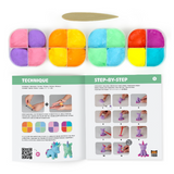 Colorful mold set with step-by-step instructions on a white background