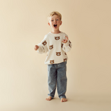 Boy wearing WILSON & FRENCHY Organic Denim Pant and Bear knitted jumper