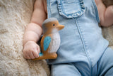 Baby holding tail of TIKIRI Rubber Kookaburra Australian Animal
