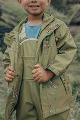Child wearing CRYWOLF Play Jacket - Catapult and fern rain overalls
