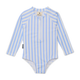 CRYWOLF Long Sleeve Swimsuit Sky Blue Stripe