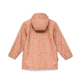 Back view of Back view of child wearing CRYWOLF Play Jacket Rain Drops, Dusty Pink Rain Overalls and Terracotta Rain Boots