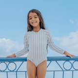 CRYWOLF Long Sleeve Swimsuit Sky Blue Stripe