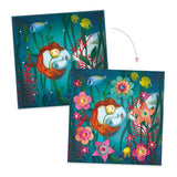 Two colourful greeting cards with underwater scenes featuring mermaids, fish, and flowers.