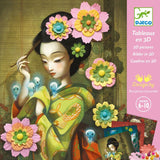 3D puzzle packaging featuring a woman in a kimono with flowers, brand 'Djeco' visible