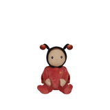 Red ladybug soft toy with antennas on the hood.