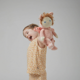 Child holding OLLI ELLA Dinky Dinkum Dolls - Millie Moth - Pink (studio shot)