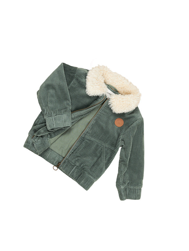 HUXBABY Light Spruce 80's Cord Jacket zip open and sleeve detail