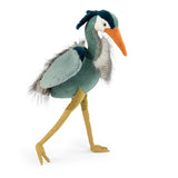 Stuffed toy heron on a white background