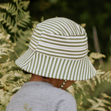 Back view of child wearing BEDHEAD HATS Kids Classic Bucket Sun Hat - Khaki Stripe