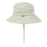 Side view BEDHEAD HATS Kids Classic Bucket Sun Hat - Khaki Stripe