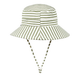 Back view BEDHEAD HATS Kids Classic Bucket Sun Hat - Khaki Stripe