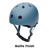 Blue helmet with matte finish on a white background