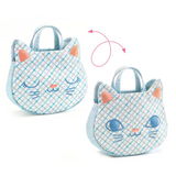 Two cat-shaped bags with checkered pattern on a white background - front and back of bag