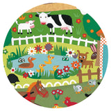 Detailed view of Children's puzzle with farm animal illustrations on a white background