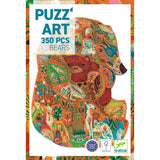 Puzz'Art bear-shaped puzzle packaging with colourful design and 'Djeco' branding.