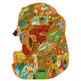 ColoUrful puzzle shaped like a stylised face with intricate designs on a white background
