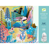 3D coloring book with a cow and fox design, featuring Djeco branding.