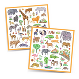 Two sheets of animal stickers with colorful illustrations on a white background