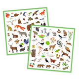 Two sheets of animal stickers with a green border on a white background