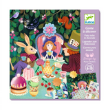 Decorative fairy tale kit packaging with characters and objects on a colorful background