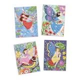 Four colorful greeting cards featuring fairy designs on a white background
