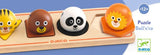 DJECO 4 piece Animal Ball'n'Co Large Button Wooden Puzzle top view of box