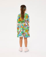Back view of girl wearing ROCK YOUR BABY HAPPY LAND LONG SLEEVE WAISTED DRESS