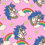 Detail view of ROCK YOUR BABY UNICORN DAISY LONG SLEEVE WAISTED DRESS print