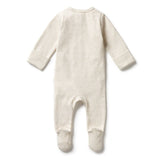 Full length Back view of WILSON & FRENCHY Organic Stripe Rib Zipsuit with Feet - Oatmeal