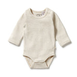 WILSON & FRENCHY Organic Stripe Rib Long Sleeved Bodysuit - Oatmeal