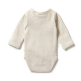 Back view of WILSON & FRENCHY Organic Stripe Rib Long Sleeved Bodysuit - Oatmeal