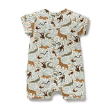 Baby romper with animal pattern on a white background