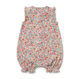 Back of Floral baby romper on a white background