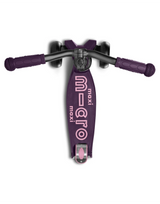 Purple scooter with 'maxi micro' branding on a white background