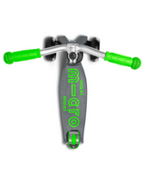 Gray scooter with green handles and accents on a white background